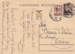 REPUBBLICA SOCIALE -S. DOMENICO D'ASTI- ITALIA - CARTOLINA POSTALE C. 30  + C. 30- GIUSEPPE MAZZINI - VG. PER TORINO - Interi Postali