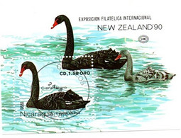 Bloc Cygne Swan - Nicaragua 1990 - New Zealand'90 - Cygnes