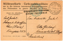 Kriegsgefangenen-Internierung / Militärpostkarte Mit Feldpoststempel Vom 3.6.1918 Aus Chur Nach Deutschland. - Storia Postale