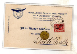 PUBBLICITARIA FEDEREZAZIONE PROVINCIALE FASCISTA COMMERCIANTI POLESANI ROVIGO PORTO TOLLE 1926 Polesine Rara - Rovigo