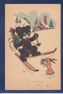 CPA OURS Surréalisme Circulé Position Humaine Ski Sport De Neige Lapin - Bears