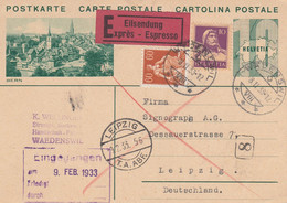 Suisse - Entiers Postaux - Carte Illustrée Bern -  De Wädenswil à Leipzig - 08/11/1933 - Exprès - Postwaardestukken