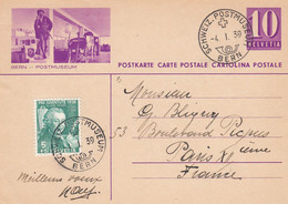 Suisse - Entiers Postaux - Carte Illustrée Bern Postmuseum - De Bern à Paris - 04/01/1939 - Illustr. Et Oblit. Idem - Stamped Stationery