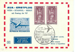 Österreich  - Austria,   AUA-Erstflug 218.  WIEN-ISTANBUL-BEIRUT (4.4.69) - Erst- U. Sonderflugbriefe