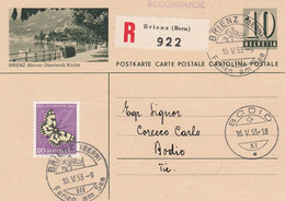 Suisse - Entiers Postaux - Carte Illustrée Brienz -  De Brienz à Bodio - 16/05/1953 - Illustration Et Oblitération Idem - Postwaardestukken