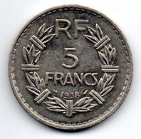 5 Francs  1938 --  état TTB+ - Autres & Non Classés