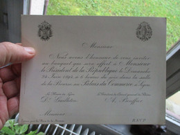 Ancienne Carte D'invitation Au Banquet En L'Honneur Du President De La République En 1894 Au Palais Du Commerce De Lyon - Unclassified