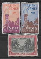 INDIA 1951 GEOLOGICAL SURVEY AND FIRST ASIAN GAMES  SETS SG 334/336 LIGHTLY MOUNTED MINT Cat £25 - Unused Stamps