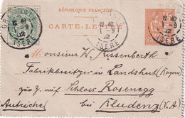 FRANCE 1902   ENTIER POSTAL/GANZSACHE/POSTAL STATIONERY CARTE-LETTRE DE GRENOBLE - Cartes-lettres