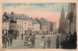 Verviers  La Place Saucy Et L'eglise St Antoine Bien Animée Carte Colorisée N'a Pas Circulé - Verviers