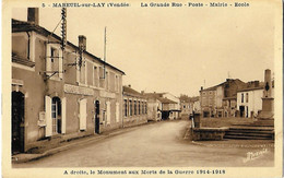 85 Vendée - CPA - MAREUIL Sur LAY - Grande Rue - Poste Postes - Mairie - Ecole - Monuments Aux Morts Guerre 1914 - 1918 - Mareuil Sur Lay Dissais