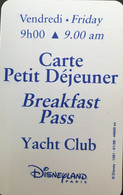 FRANCE  -  DisneyLAND Paris  -  Carte Petit Déjeuner  -  Blanc  - Vendredi - 9h00 - Passeports Disney