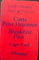 FRANCE  -  DisneyLAND Paris  -  Carte Petit Déjeuner  -  Rouge  -  Lundi - 9h10 - Toegangsticket Disney