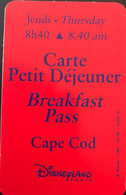 FRANCE  -  DisneyLAND Paris  -  Carte Petit Déjeuner  -  Rouge  -  Jeudi - 8h40 - Disney Passports