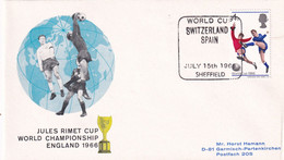 England UK 1966 Cover: Football Fussball Soccer; FIFA World Cup 1966 Jules Rimet Cup; Switzerland - Spain; Sheffield - 1966 – Angleterre