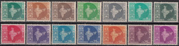 INDIA 1957- 58 MAP Series Of India Definitives  Map Of India 14 Values Complete Set 12v Star And 2 Ashoka Pill,.MNH(**) - Neufs