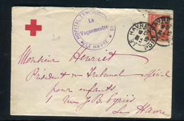 France  - Cachet De Vaguemestre De L'Hôpital Temporaire N°10 Du Havre Sur Enveloppe Croix Rouge En 1915 - Ref O 43 - Guerra De 1914-18