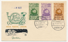 JORDANIE - Enveloppe FDC - Série "Arab Postal Union" - AMMAN - 1er Janvier 1955 - Jordania