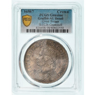 Monnaie, Grande-Bretagne, Cromwell, Crown, 1658/7, Londres, PCGS, AU Details - 1485-1662 : Tudor / Stuart