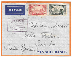 LETTRE  SENEGAL PAR AVION... AIR FRANCE PREMIERE LIAISON BI-HEBDO.2AVRIL1938.  TBE SCAN - Luftpost