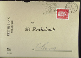 DR: Briefvorderseite Mit 15 Pf Hindenburg 30.3.31 Von Reichsbank Osnabrück An Die Reichsbank Gera Knr: 414 Mit Werbestpl - Machines à Affranchir (EMA)