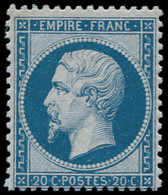 ** FRANCE - Poste - 22, TB, Certificat Cérès: 20c. Bleu - 1862 Napoléon III.