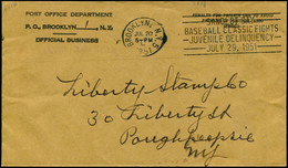 FLE Base-Ball & Cricket - Poste - USA, Enveloppe, Fla. Brooklyn 20/7/51: "Base-ball Juvenile Delinquency" - Basketball