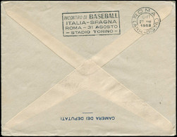 FLE Base-Ball & Cricket - Poste - Italie, Enveloppe Avec Fla D'arrivée Roma 27/7/52: "Base-ball - Italia Spagna" - Basketball