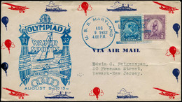 LET Jeux Olympiques - Poste - USA, Enveloppe Illustrée, Cachet Bleu De Bateau: "Uss Maryland Los Angeles Harbor, 9/8/32" - Sonstige & Ohne Zuordnung