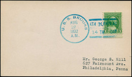 LET Jeux Olympiques - Poste - USA (1932), Env., Cachet Naval Bleu: "Uss Brooks, 12/8/32 - Xth Olympiad, 14th Day" - Sonstige & Ohne Zuordnung