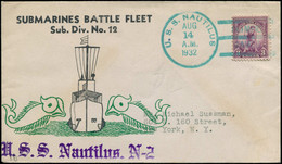 LET Jeux Olympiques - Poste - USA (1932), Env. Ill. Cachet Naval Vert: "Uss Nautilus 14/8/32 Olympic Games" - Sonstige & Ohne Zuordnung