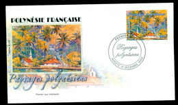 French Polynesia 2003 Buildings & Palm Trees View FDC - Brieven En Documenten