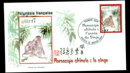 French Polynesia 2004 New Year Of The Monkey FDC - Brieven En Documenten