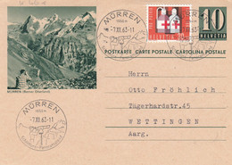 Suisse - Entiers Postaux - Carte Illustrée Mürren - De Mürren à Wettigen - 07/012/63 - Illustr Et Oblit. Idem - Postwaardestukken