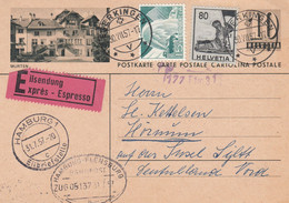 Suisse - Entiers Postaux - Carte Illustrée Murten - De Egerkingen Vers Allemagne - 30/07/1957 - EXpres - Postwaardestukken