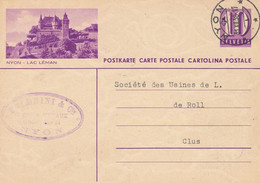 Suisse - Entiers Postaux - Carte Illustrée Nyon - De Nyon à Clus - 31/12/1938 - Illustration Et Oblitération Idem - Postwaardestukken