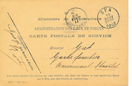 Carte Postale De Service - Administration Des Eaux Et Forêts – Spa 10 Juillet 1907 Vers Stavelot 11 Juillet 07 - Zonder Portkosten