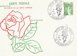 OBLIT. G.F ILLUSTREE FETE De La ROSE CHAMBOULIVE 9/7/78 S/ ENTIER 1970 CP 1 80c VERT SABINE - Gedenkstempels