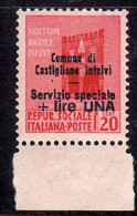 EMISSIONI LOCALI CASTIGLIONE D'INTELVI 1945 MONUMENTI E TAMBURINI LIRE 1 LIRA SU CENT. 0.20c MNH FIRMATO SIGNED - Ortsausgaben/Autonome A.