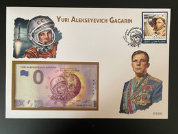 Euro Souvenir Banknote Cover Djibouti Youri Yuri Gagarine Gagarin Space Espace Bloc Block Banknotenbrief - Yibuti (1977-...)