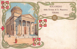 10147 "TORINO - RICORDO DELLA CHIESA S. MASSIMO - 1853-1903"  ANIMATA. CART SPED 1926 - Kirchen