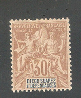 Diego Suarez 1892,Navigation & Commerce,30c,Scott # 33,VF Mint Hinged* V$23+ (G-2), STOCK IMAGE !!! ASK !! - Unused Stamps
