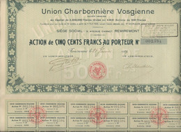 UNION CHARBONNIERE VOSGIENNE *DIVISE EN 4800 ACTIONS DE 50 FRS -REMIREMONT - ANNEE 1923 - Mines