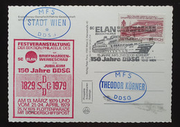 Österreich SCHIFFAHRT 1979, Postkarte 150 Jahre DDSG Stempel MFS Theodor Körner, MFS Stadt Wien - 1971-80 Brieven
