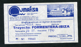 Ticket Ferry Liaison Formentera - Ibiza - Iles Des Baléares - Espagne - Compagnie Des Ferries Umafisa - Europe