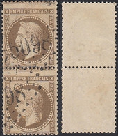 France 1867 - Lot De 2 Timbres Oblitérés. Yvert Nr.  30. Curiosité: "Piquage à Cheval"........... (VG) DC-10147 - 1863-1870 Napoleon III With Laurels