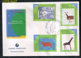 L'ARGENTINE 1997 GJ 2853/56 TIRE UN TIMBRE ÉCO LE PREMIER JOUR - Lettres & Documents