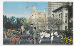 (RECTO / VERSO) NEW YORK EN 1963 - CARRIAGES ON 59TH STREET - CHEVAL - BEAU TIMBRE - FORMAT CPA - Trasporti