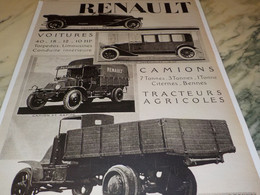 ANCIENNE PUBLICITE CAMION TRACTEUR VOITURE  RENAULT 1920 - Trucks