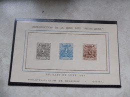 Belgique Belgie Feuillet De Luxe 1954 Reproduction Petit Lion Non Dentelé 23/23 Neuf - Folettos De Lujo [LX]